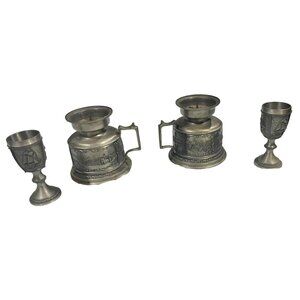 Vintage German Pewter Candle Holder & Goblet Set GUETEZEICHEN ZINNGERAT RAL GERM